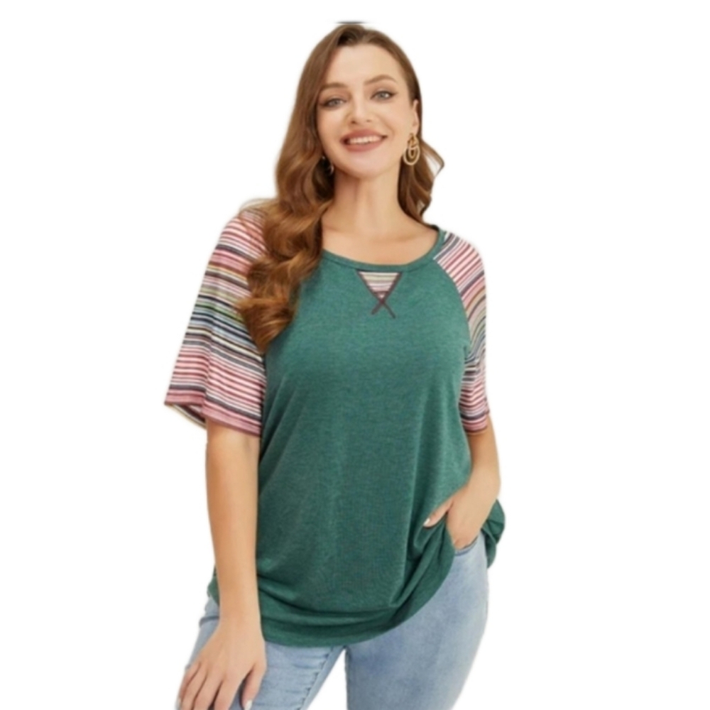 BloomChic Super Soft Essentials Striped Contrast Raglan Sleeve T-shirt 14-16